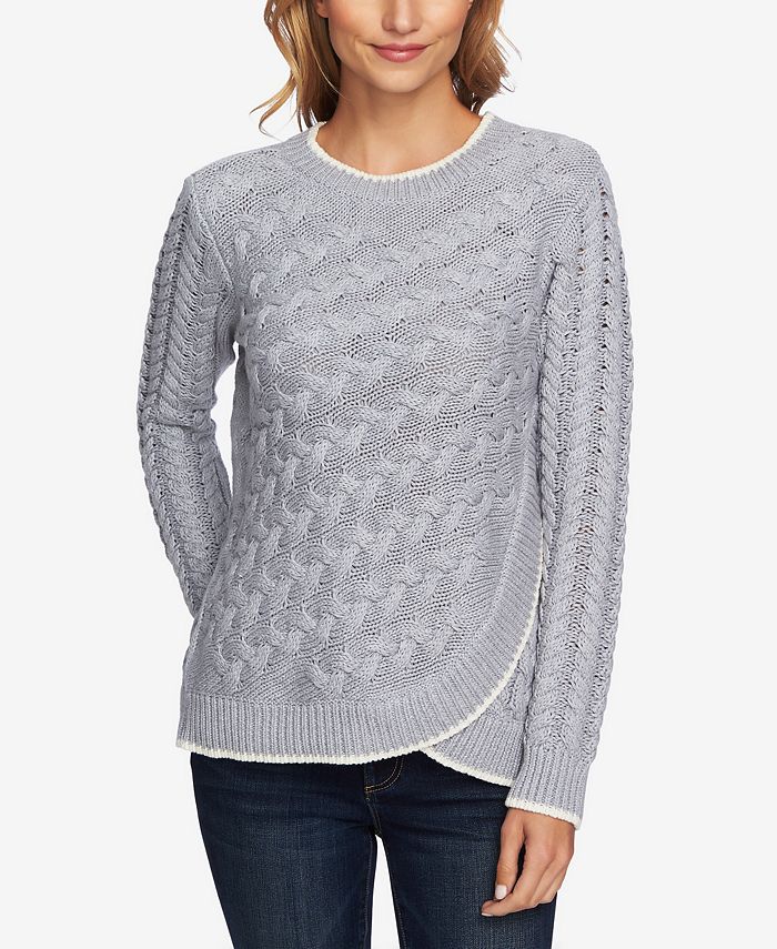 CeCe Cable-Knit Faux-Wrap Sweater - Macy's