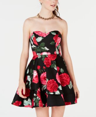 B Darlin Juniors' Strapless Floral Fit & Flare Dress - Macy's