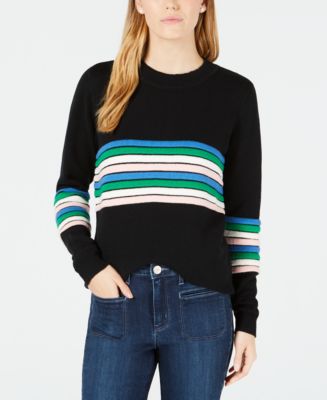 Maison Jules Women's Striped Crewneck Sweater White Size Large