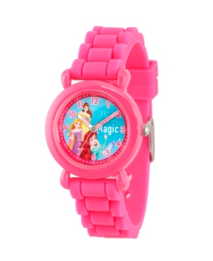 Disney Princess Ariel Belle and Rapunzel Girls' Pink Plastic Time Teacher Watch
