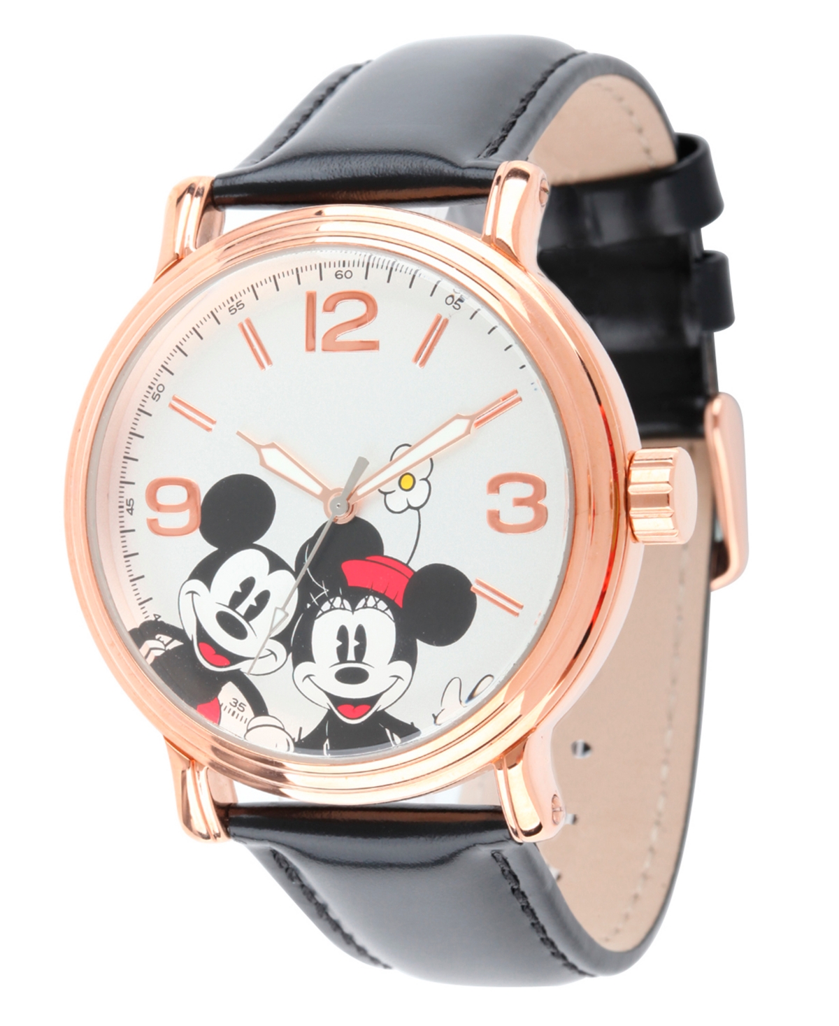 Disney Mickey Mouse & Minnie Mouse Men's Shinny Rose Gold Vintage Alloy Watch - Black