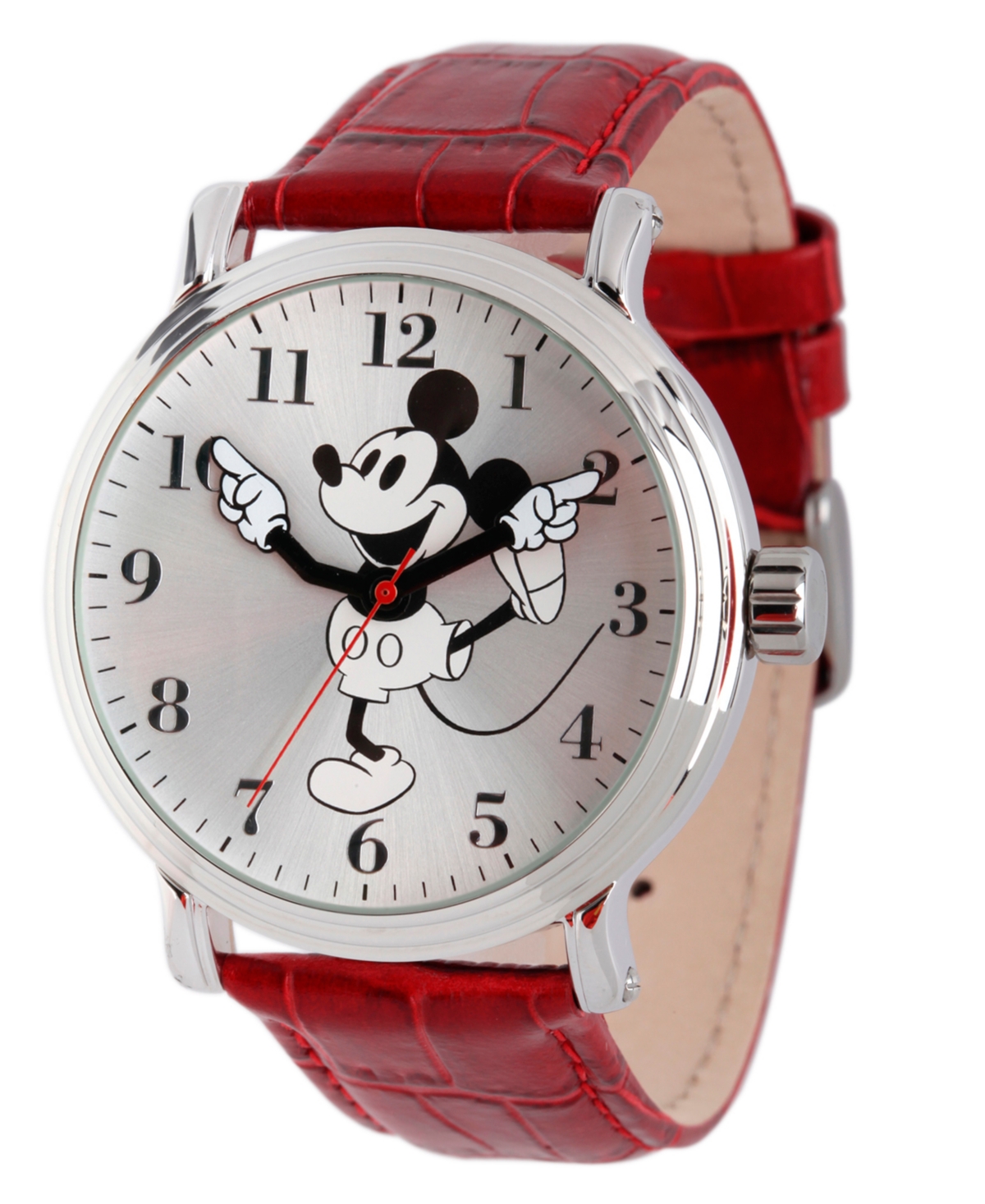 Disney Mickey Mouse Men's Shiny Silver Vintage Alloy Watch - Red