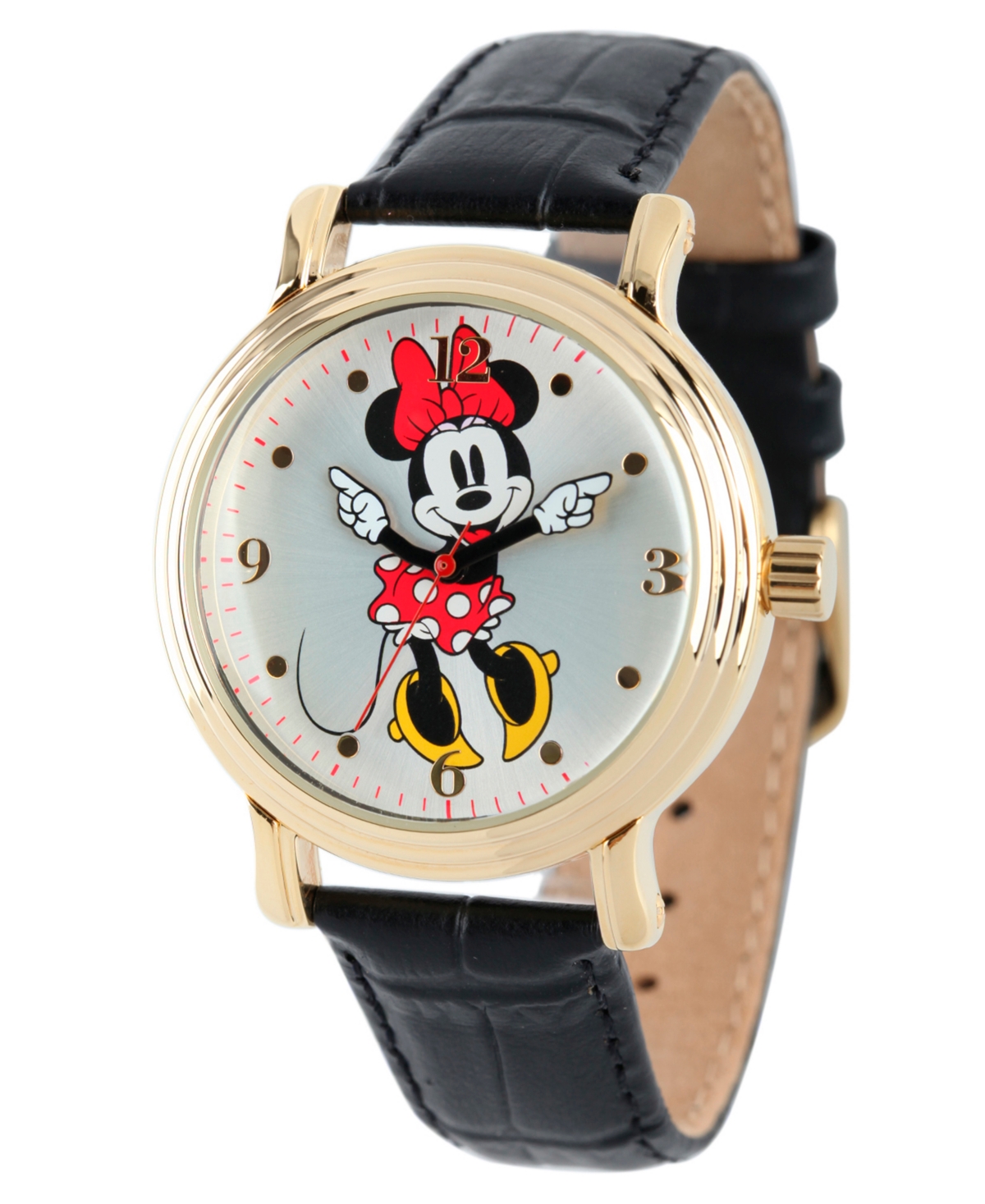Disney Minnie Mouse Women's Shiny Gold Vintage Alloy Watch - Black