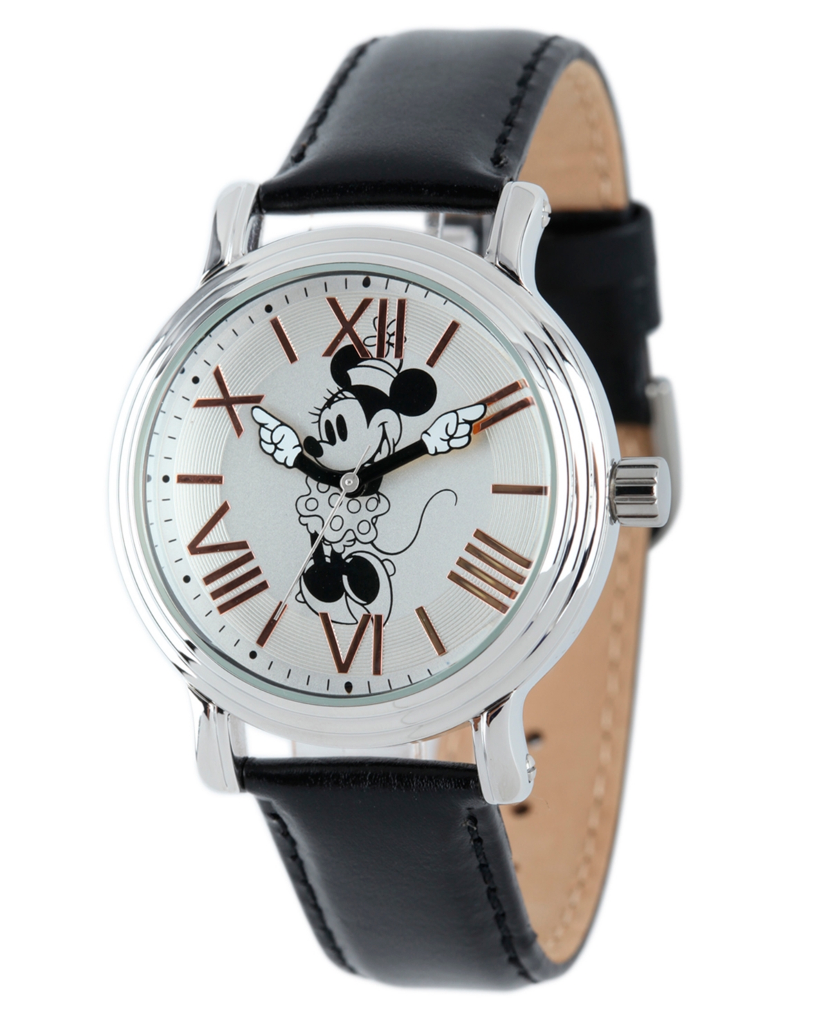 Disney Minnie Mouse Women's Shiny Silver Vintage Alloy Watch - Black