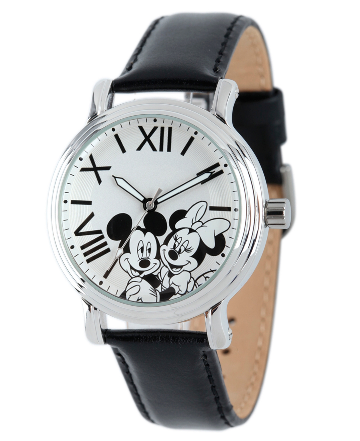Disney Mickey Mouse & Minnie Mouse Women's Shiny Silver Vintage Alloy Watch - Black