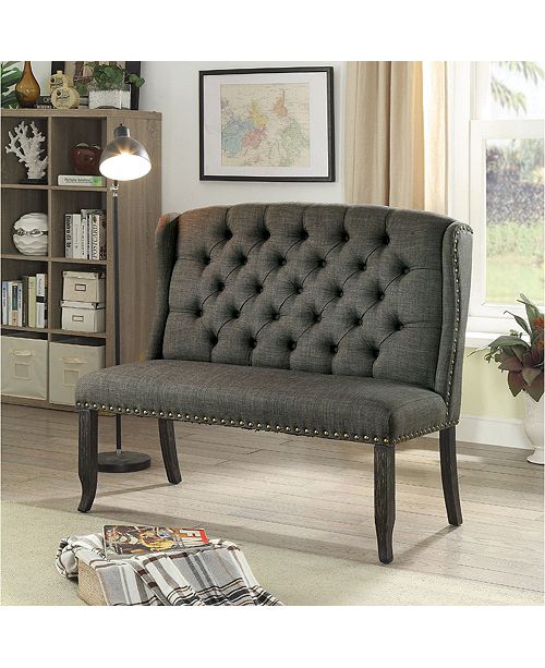 Benzara Tufted High Back 2 Seater Love Seat Bench With Nailhead