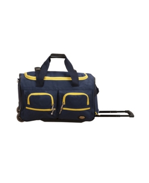 Rockland 22" Carry-on Rolling Duffle Bag In Navy With Yellow