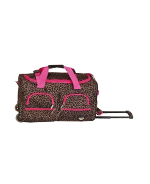 Rockland 22" Carry-on Rolling Duffle Bag In Leopard With Pink Trim