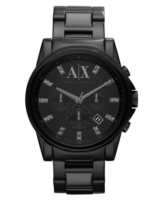 A|X Armani Exchange Watch, Mens Chronograph Black Ion Plated Stainless Steel Bracelet 45mm AX2093