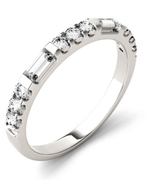 image of Moissanite Round and Baguette Stackable Ring (1/2 ct. tw. Diamond Equivalent) in 14k White Gold
