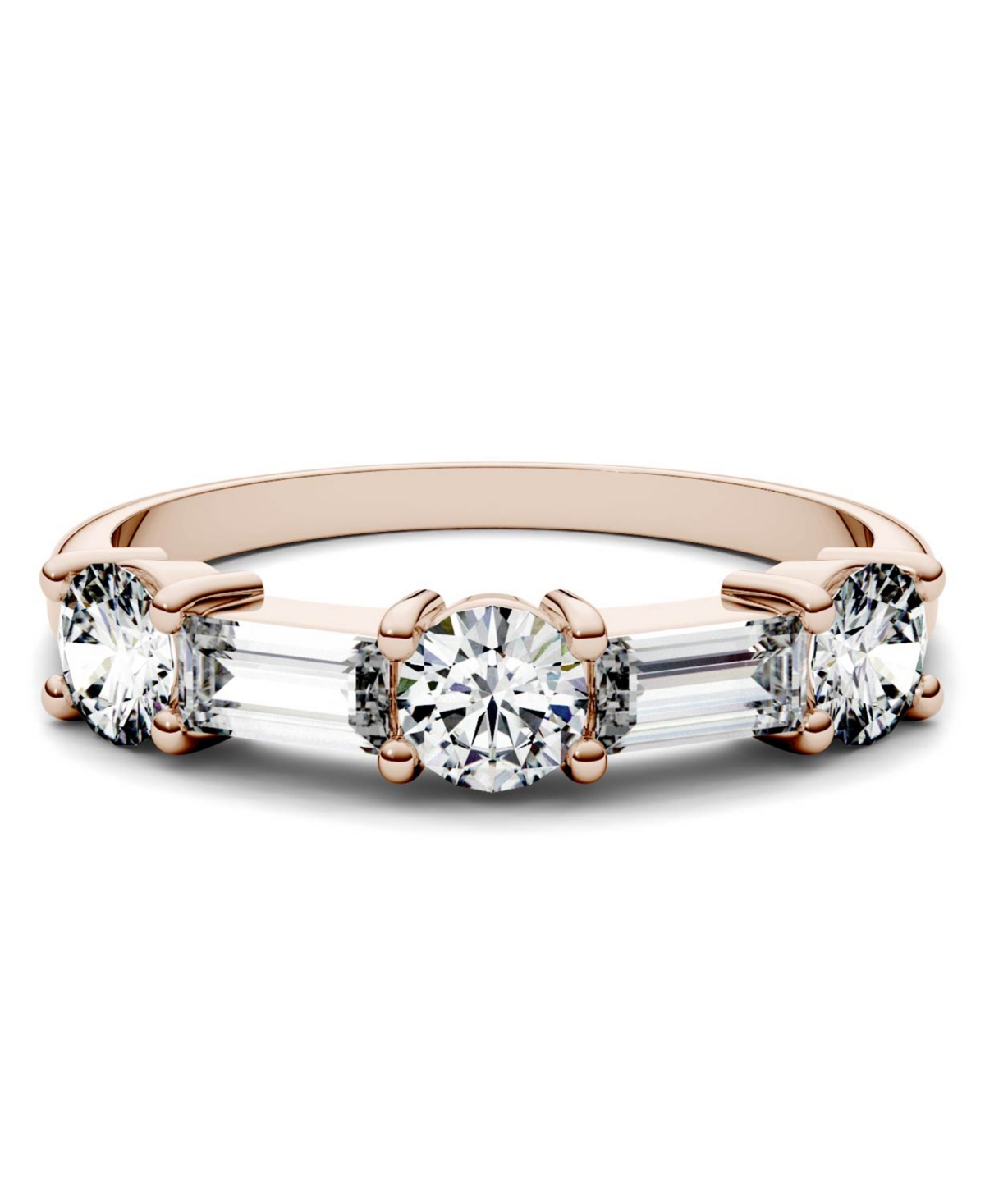Moissanite Round and Baguette Stackable Ring (1-1/6 ct. tw. Diamond Equivalent) in 14k White or- Rose Gold