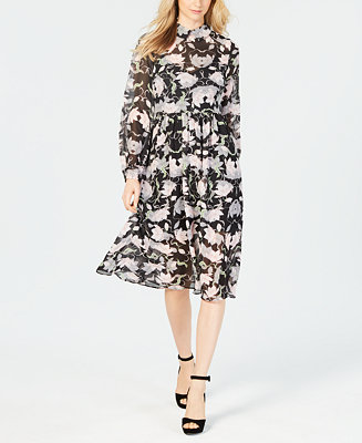 Avec Les Filles Long-Sleeve Floral Midi Dress & Reviews - Dresses 