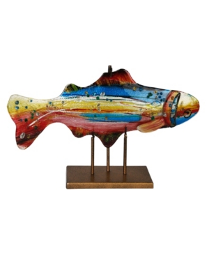 Jasmine Art Glass 18" Rainbow Fish With Gold Kissed Stand In Multi