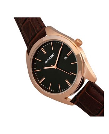 Breed - Louis Leather-Band Watch w/Date - Rose Gold/Brown/Black