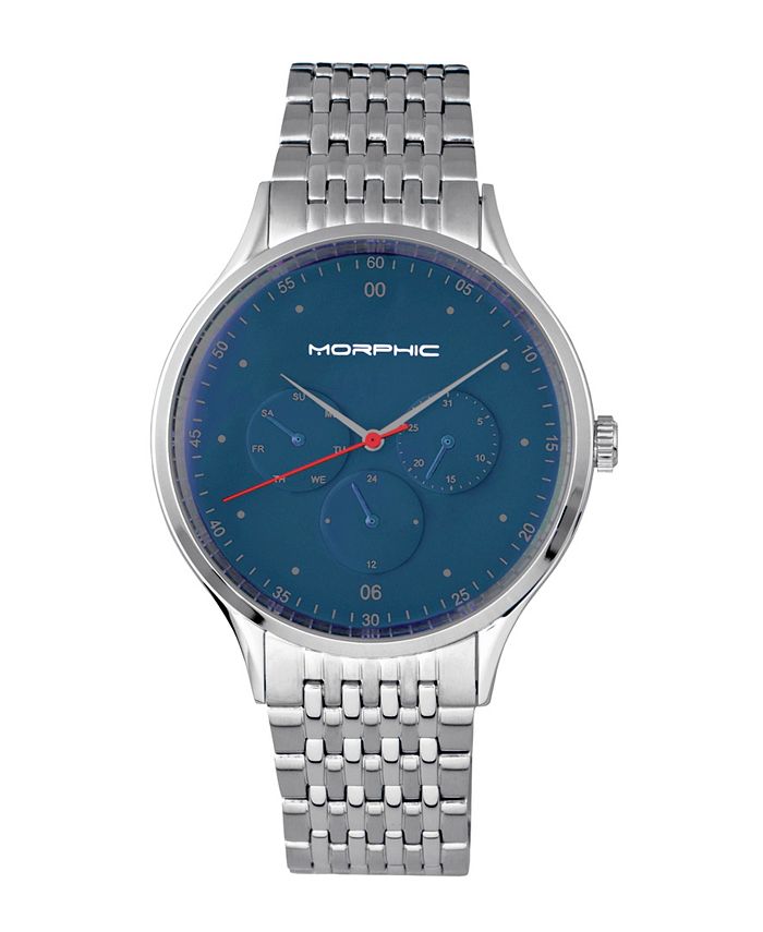 Morphic M65 Series, Blue Face, Silver Bracelet Watch w/Day/Date, 42mm ...
