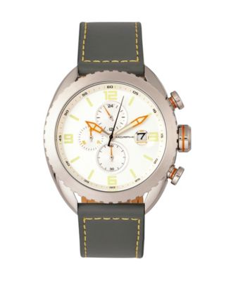 Morphic M64 Series, Silver Case, Chronograph Grey Leather Band Watch w/ Date, 48mm