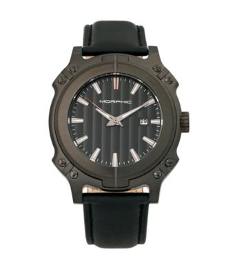 Morphic M68 Series, Black Case, Black Leather Band Watch w/Date