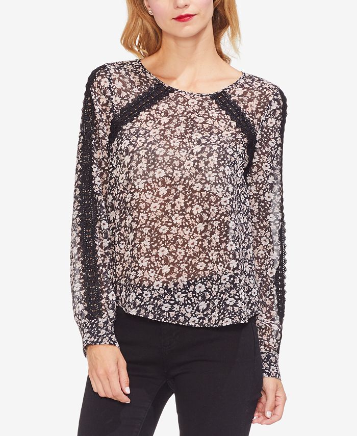 Vince Camuto Printed Lace-Trim Top - Macy's
