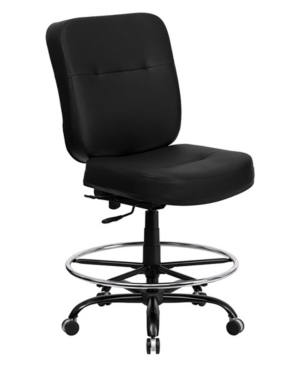 CLICKHERE2SHOP OFFEX 400 LB. CAPACITY BIG & TALL BLACK LEATHER DRAFTING STOOL WITH EXTRA WIDE SEAT