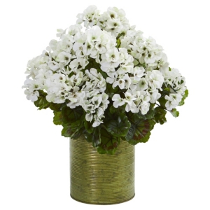 Nearly Natural Geranium Artificial Plant in Metal Planter Uv Resistant - Indoor/Outdoor