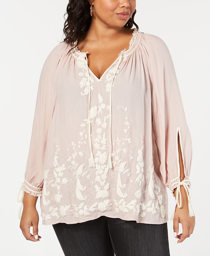 Lucky Brand Trendy Plus Size Embroidered Peasant Top Macy's