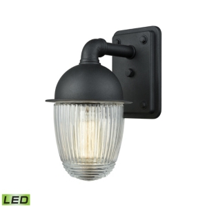Channing 1 Light Outdoor Wall Sconce in Matte Black with Clear Ribbed Glass