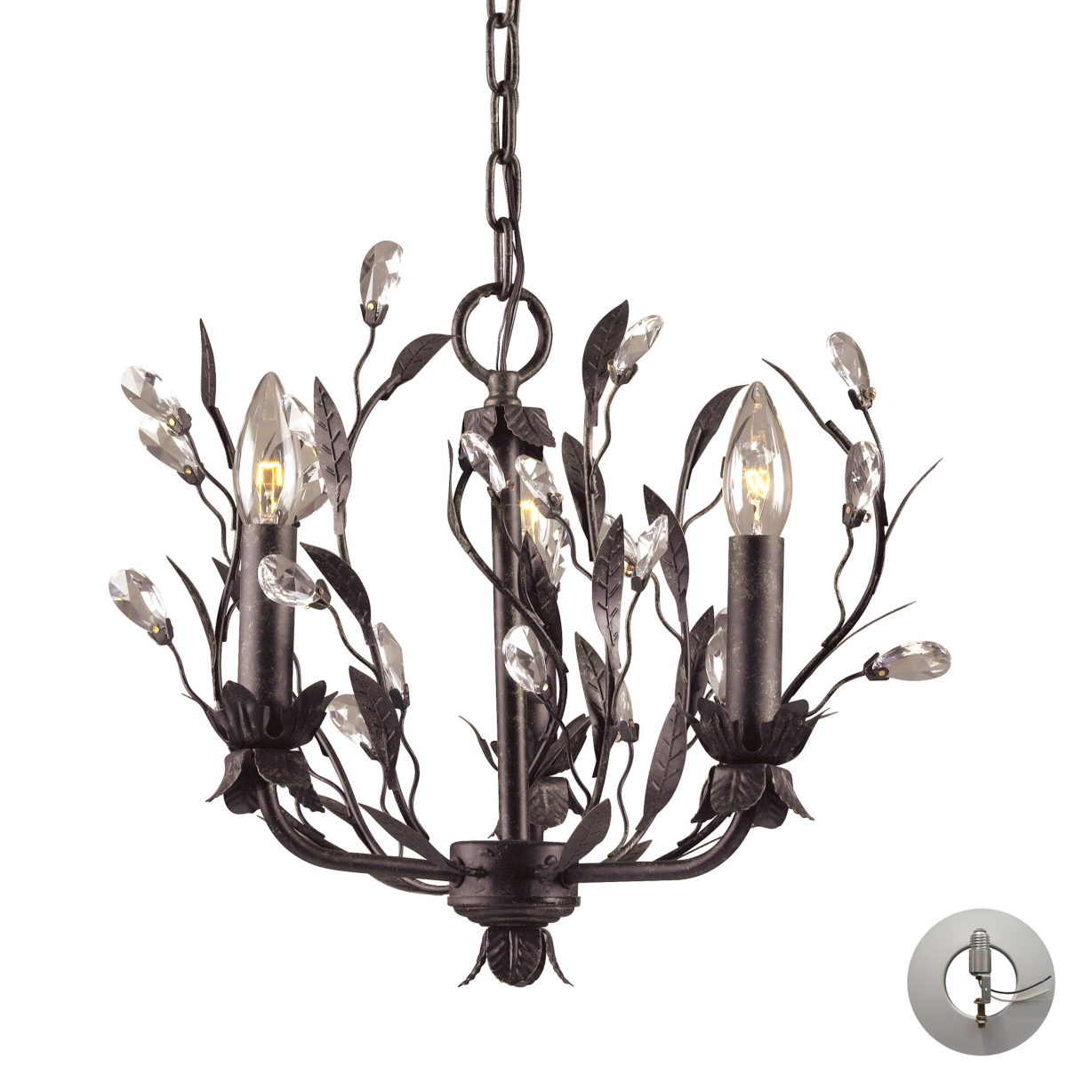 Circeo 3 Light Chandelier in Deepand Crystal Droplets - Includes Adapter Kit - Rust