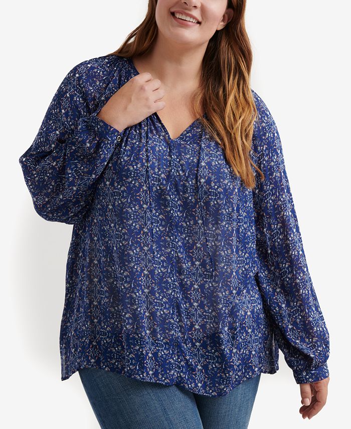 Lucky Brand Plus Size Printed Peasant Top & Reviews - Tops - Plus Sizes ...