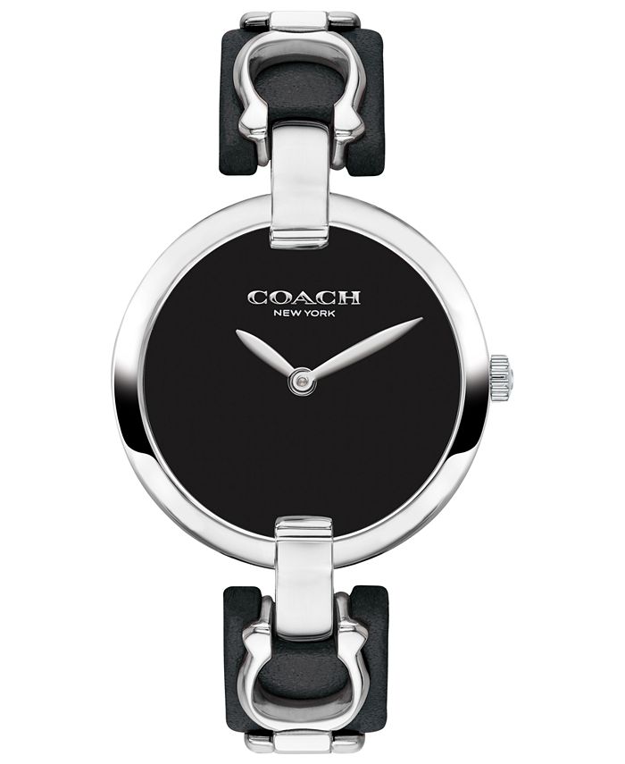 COACH Women's Chrystie Black Leather Strap Watch 32mm - Macy's