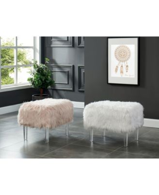 Furniture of America CLOSEOUT Raven I Faux Fur Acrylic Ottoman