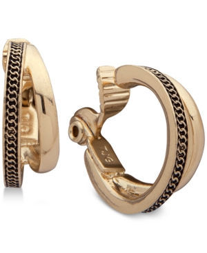 image of Anne Klein Gold-Tone Textured Double-Row Clip-On Mini Small Hoop Earrings