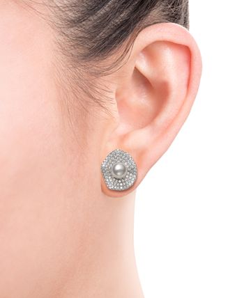 Macy's - Cultured Freshwater Pearl (6mm) & Cubic Zirconia Button Stud Earrings in Sterling Silver