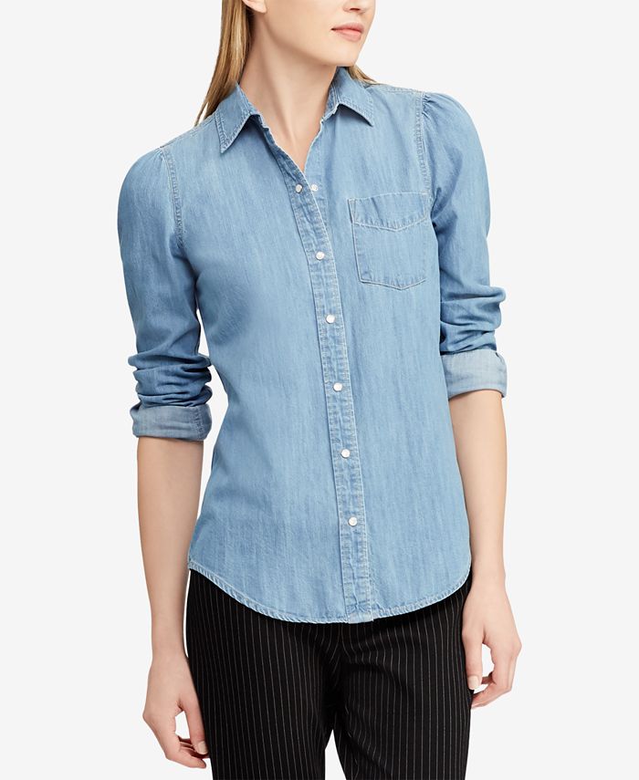 Lauren Ralph Lauren Puff-Sleeve Denim Cotton Shirt - Macy's