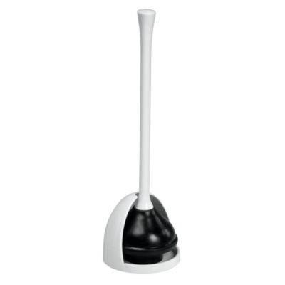 iDesign Bowl Plunger and Hideaway Holder for Bathroom Storage - White