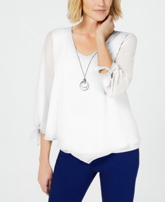 売れ筋商品|||ジェイエムコレクション カットソー トップス レディース Women's Flutter-Sleeve Necklace Top, Created for Macy's Bright White JM Collection Plus Size Oaklyn Floral-Print Flutter-Sleeve