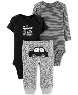 Carter's - Baby Boys 3-Pc. Cotton Cars Bodysuits & Pants Set