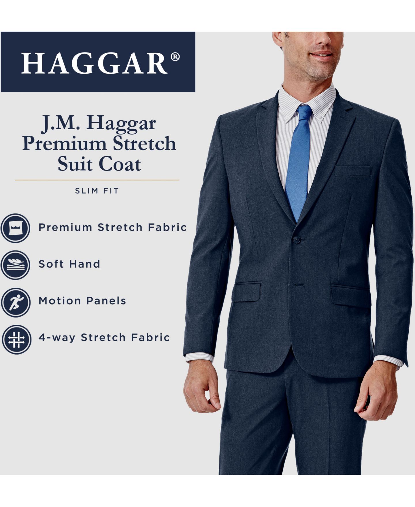 Мужской пиджак Haggar JMH 4 Way Stretch Slim Fit Suit, цвет: Чёрный — фото 4