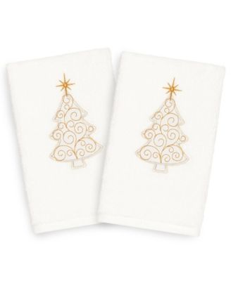 Christmas Tree Scroll 100% Turkish Cotton 2-Pc. Hand Towel Set