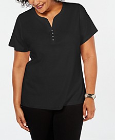 Plus Size Cotton Henley Top, Created for Macy's
