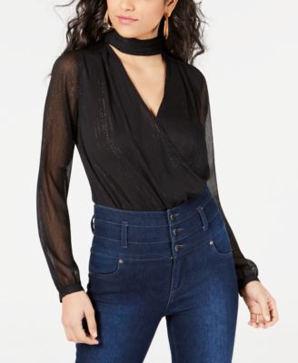 GUESS - Camilla Choker-Neck Sheer-Sleeve Bodysuit