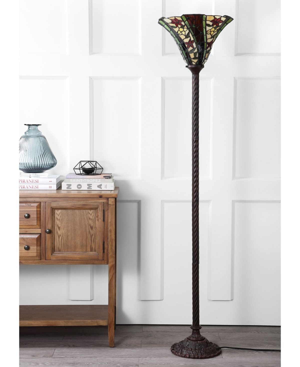 Jonathan Y Williams Tiffany-torchiere Led Floor Lamp In Bronze
