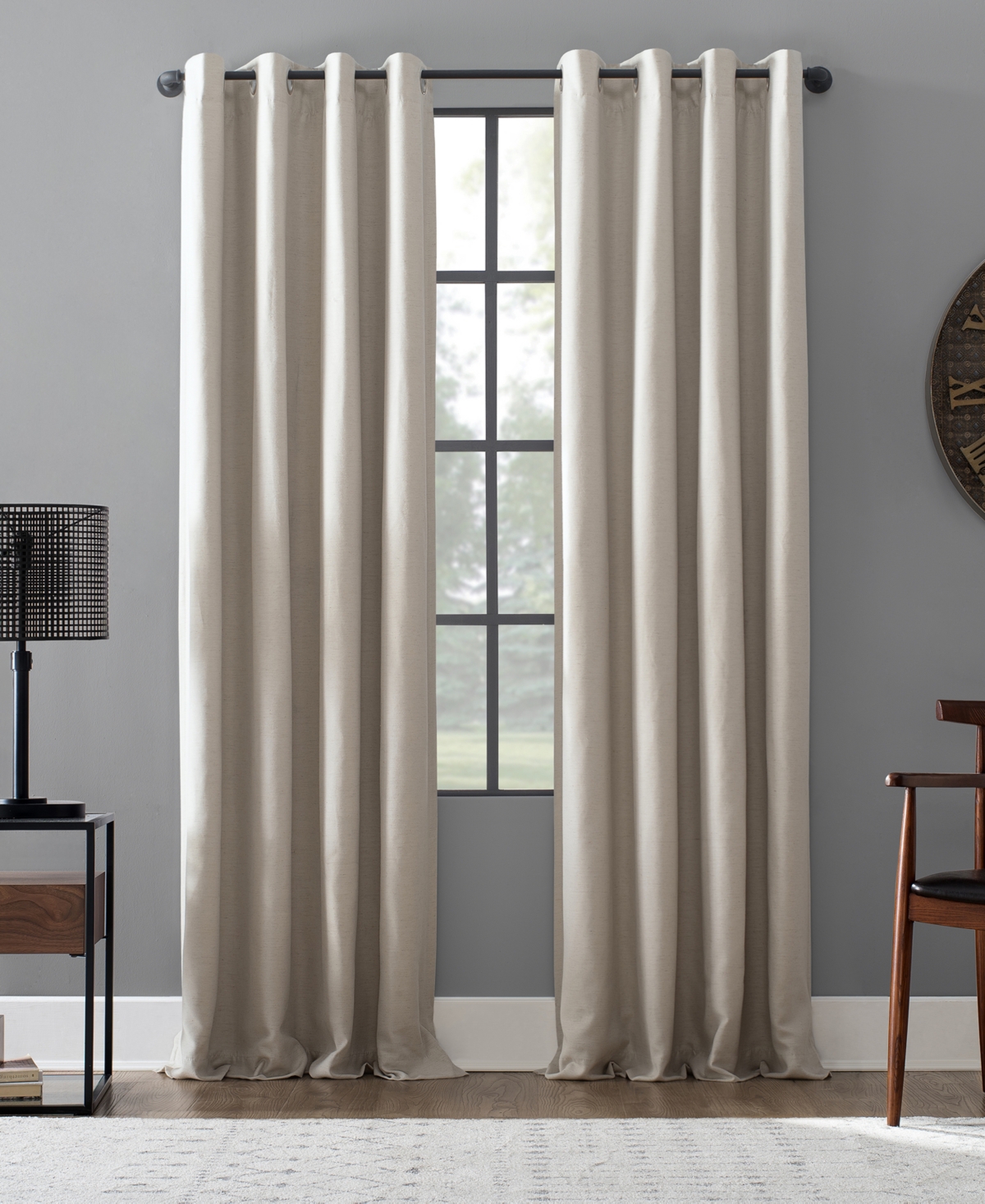 Archaeo Linen Blend 52" X 84" Blackout Grommet Top Curtain In Pearl