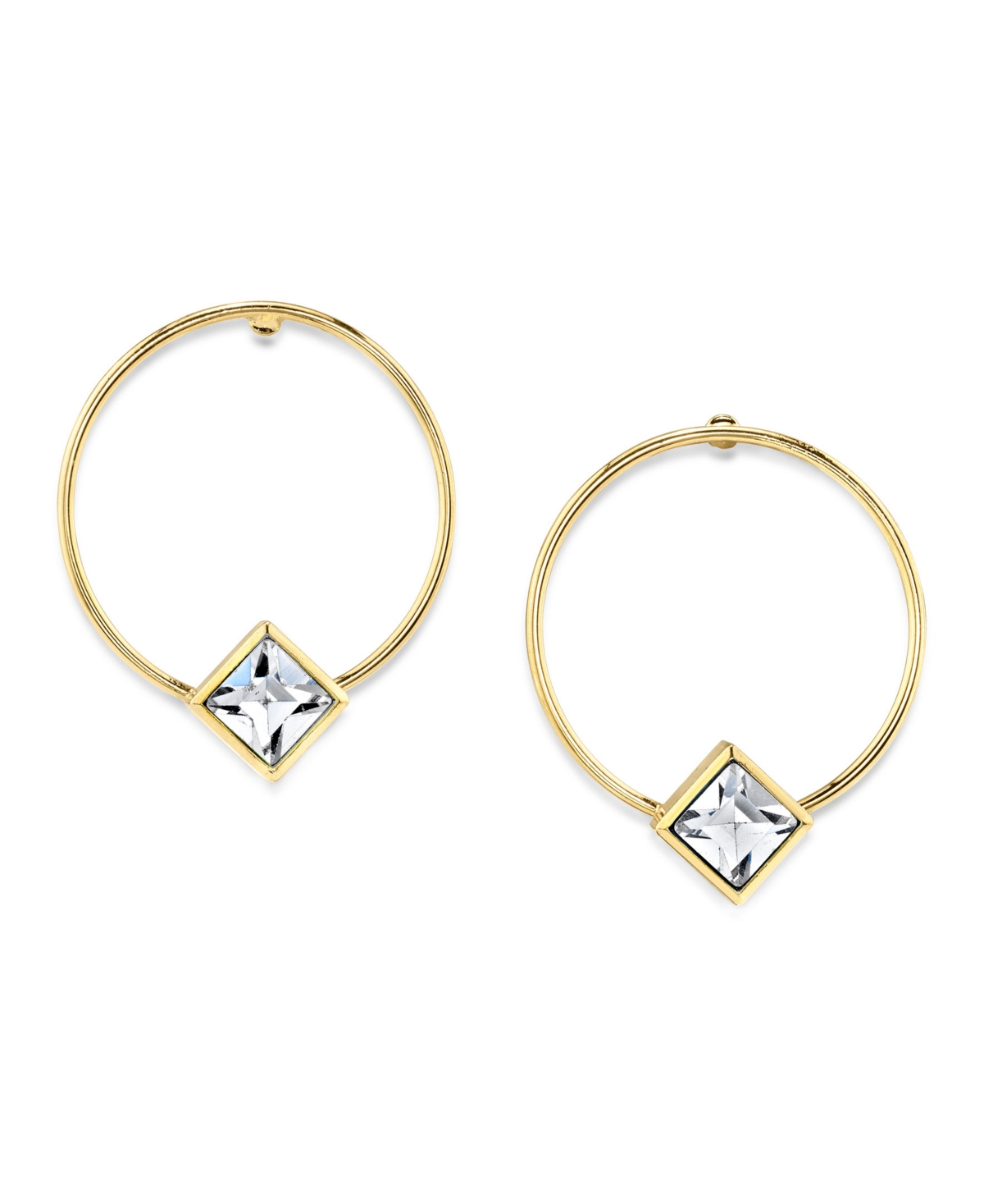 2028 14k Gold Dipped Diamond Shape Crystal Hoop Stainless Steel Post Small Earrings In White