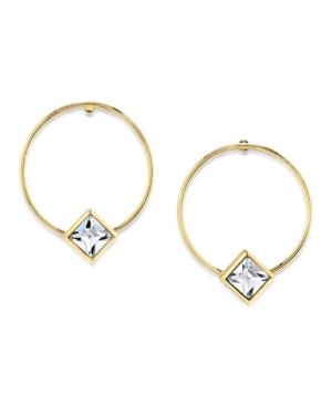 image of 2028 14K Gold Dipped Diamond Shape Crystal Hoop Stainless Steel Post Small Earrings