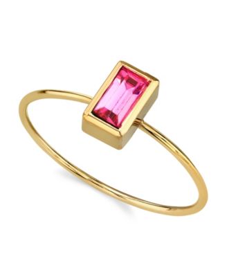 14K Gold-tone Rectangle Crystal Ring