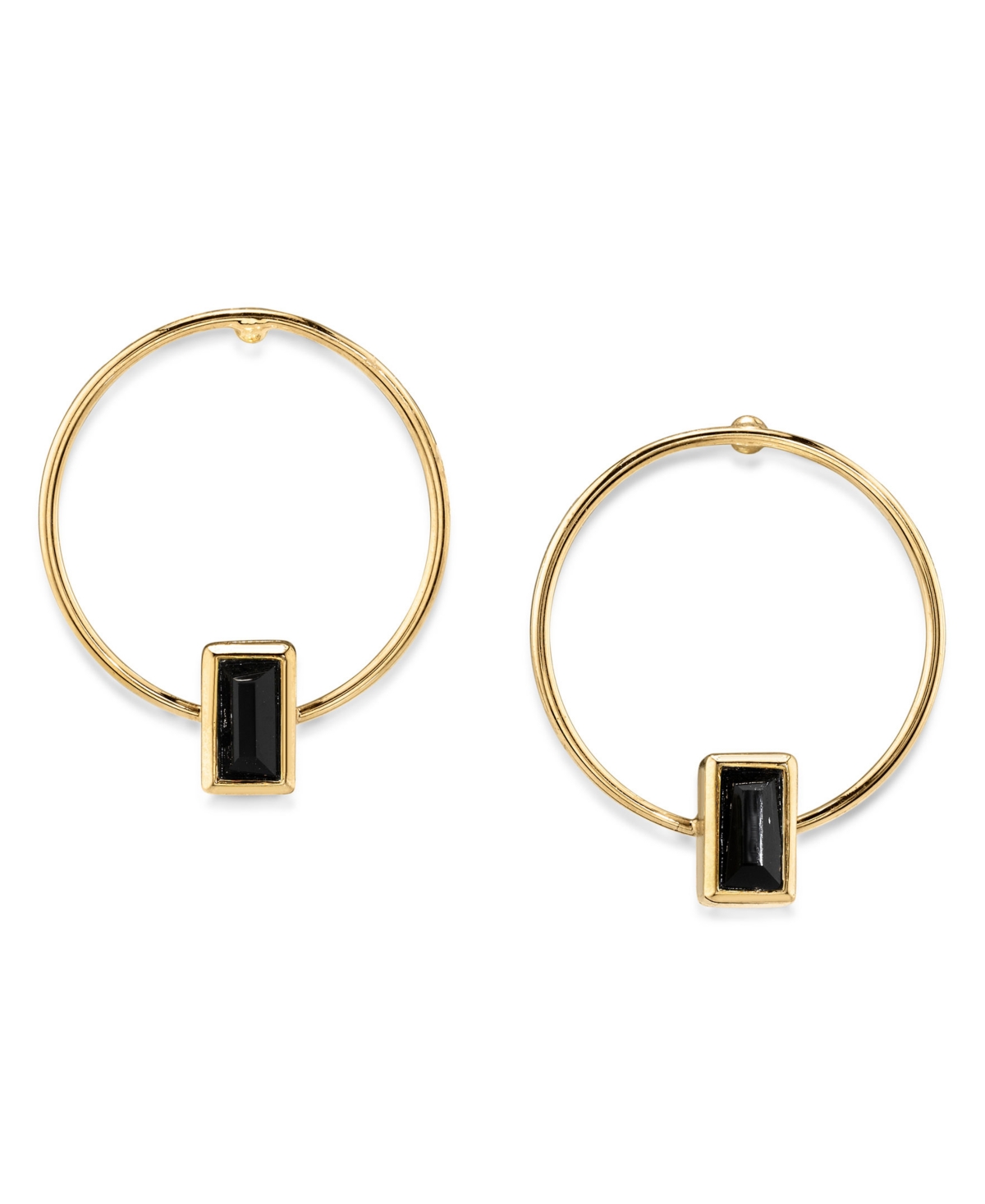 2028 14k Gold Dipped Rectangle Crystal Hoop Stainless Steel Post Small Earrings In Black
