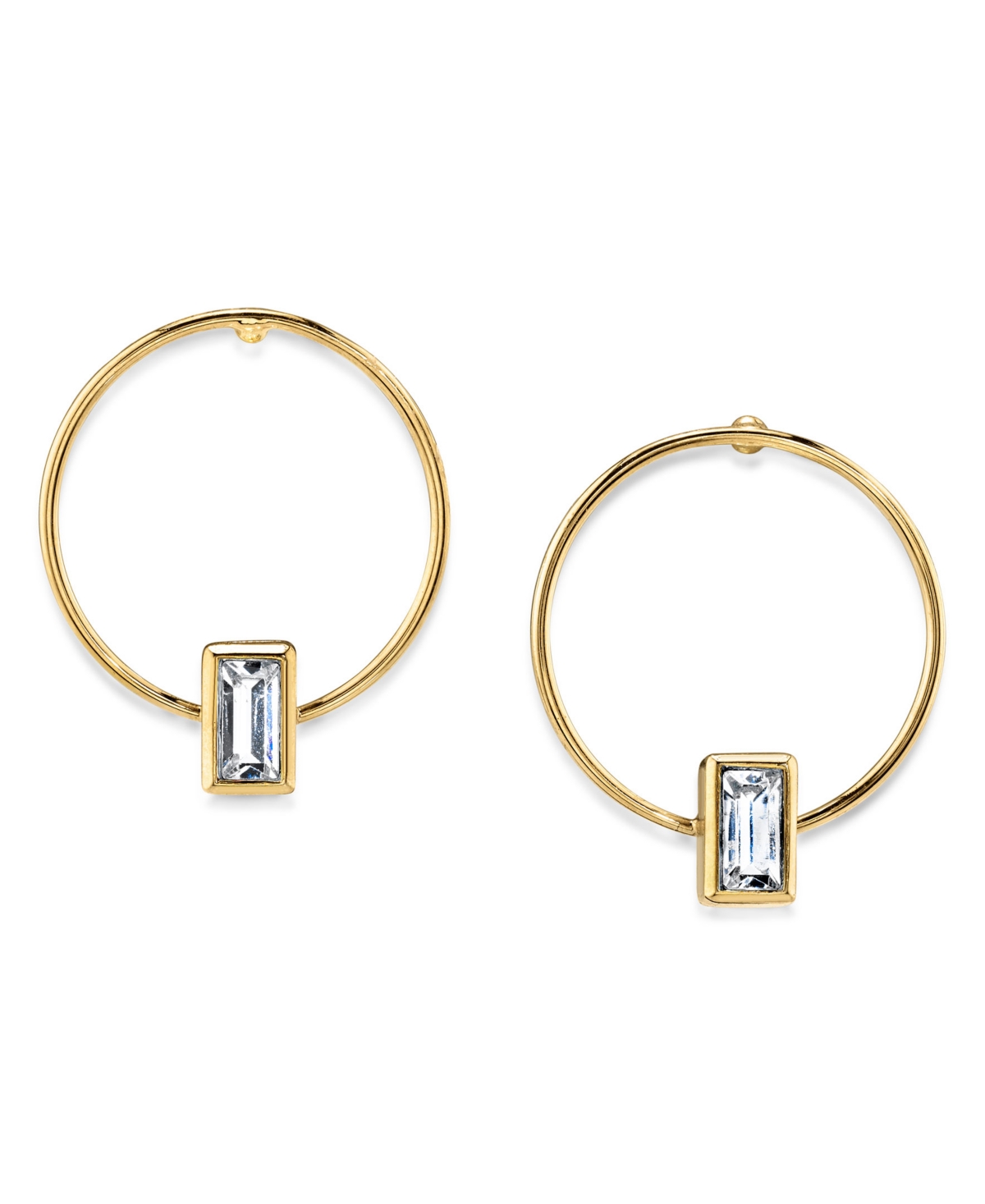 2028 14k Gold Dipped Rectangle Crystal Hoop Stainless Steel Post Small Earrings In White
