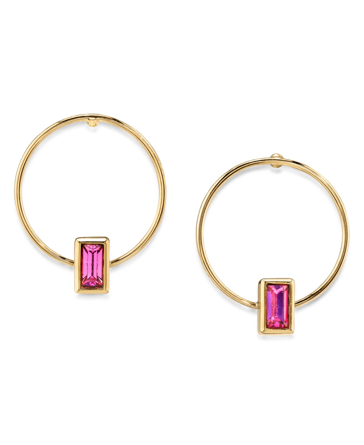 2028 14k Gold Dipped Rectangle Crystal Hoop Stainless Steel Post Small Earrings In Pink