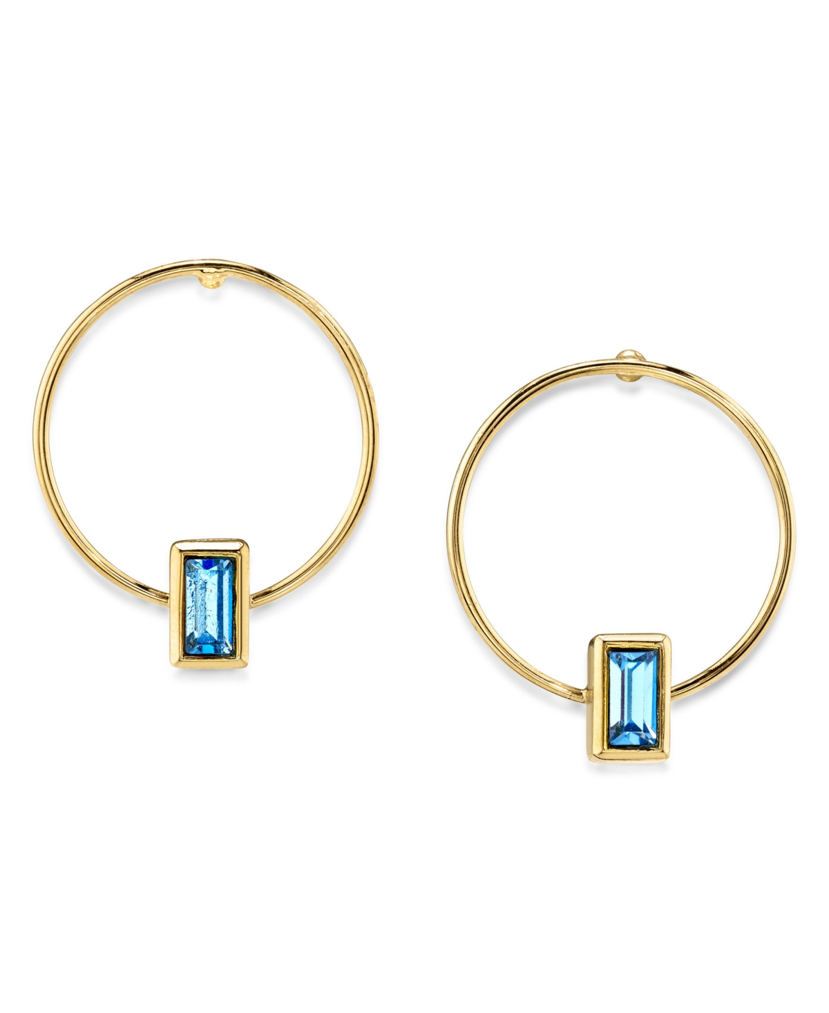 2028 14k Gold Dipped Rectangle Crystal Hoop Stainless Steel Post Small Earrings In Blue