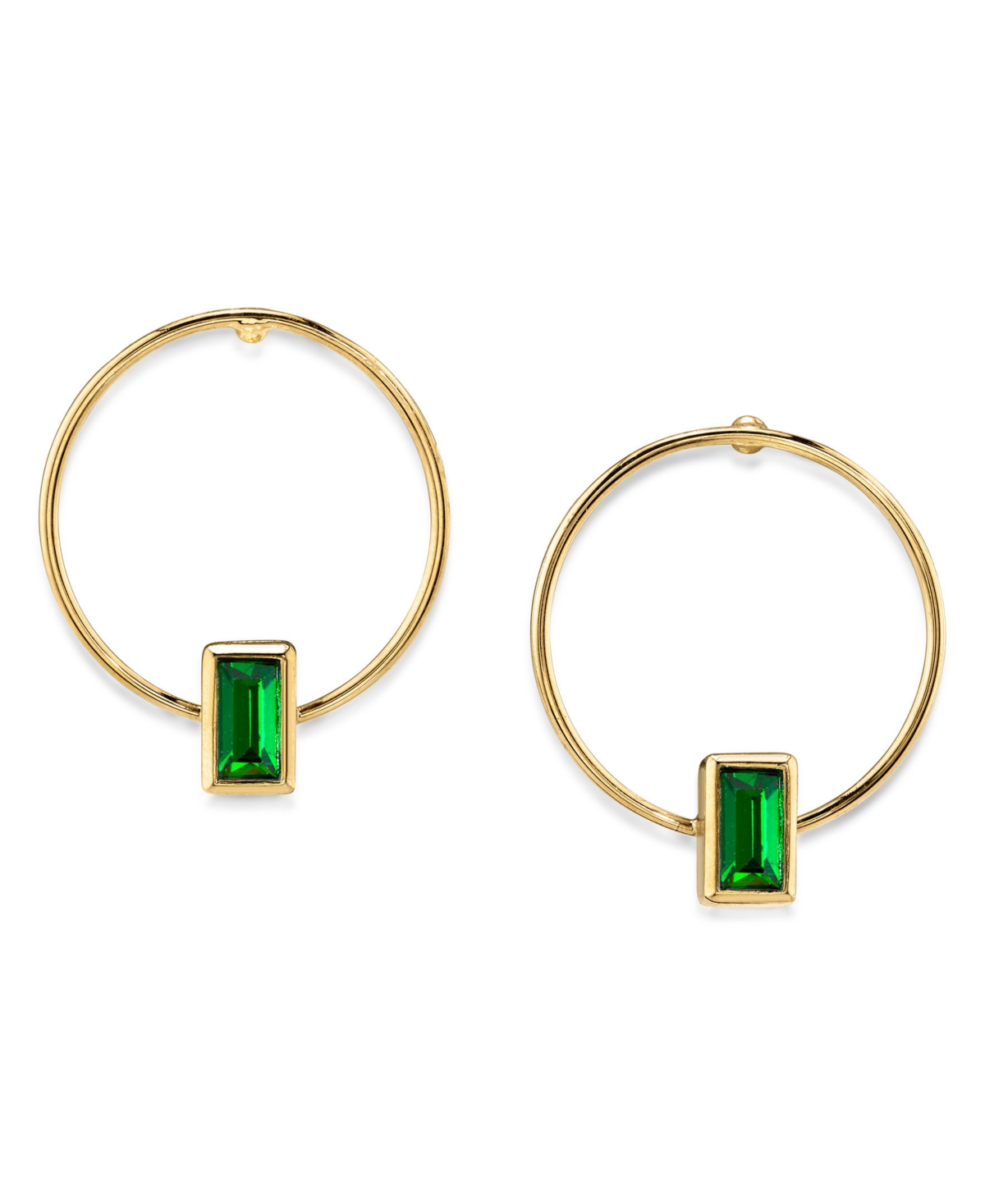 2028 14k Gold Dipped Rectangle Crystal Hoop Stainless Steel Post Small Earrings In Emerald